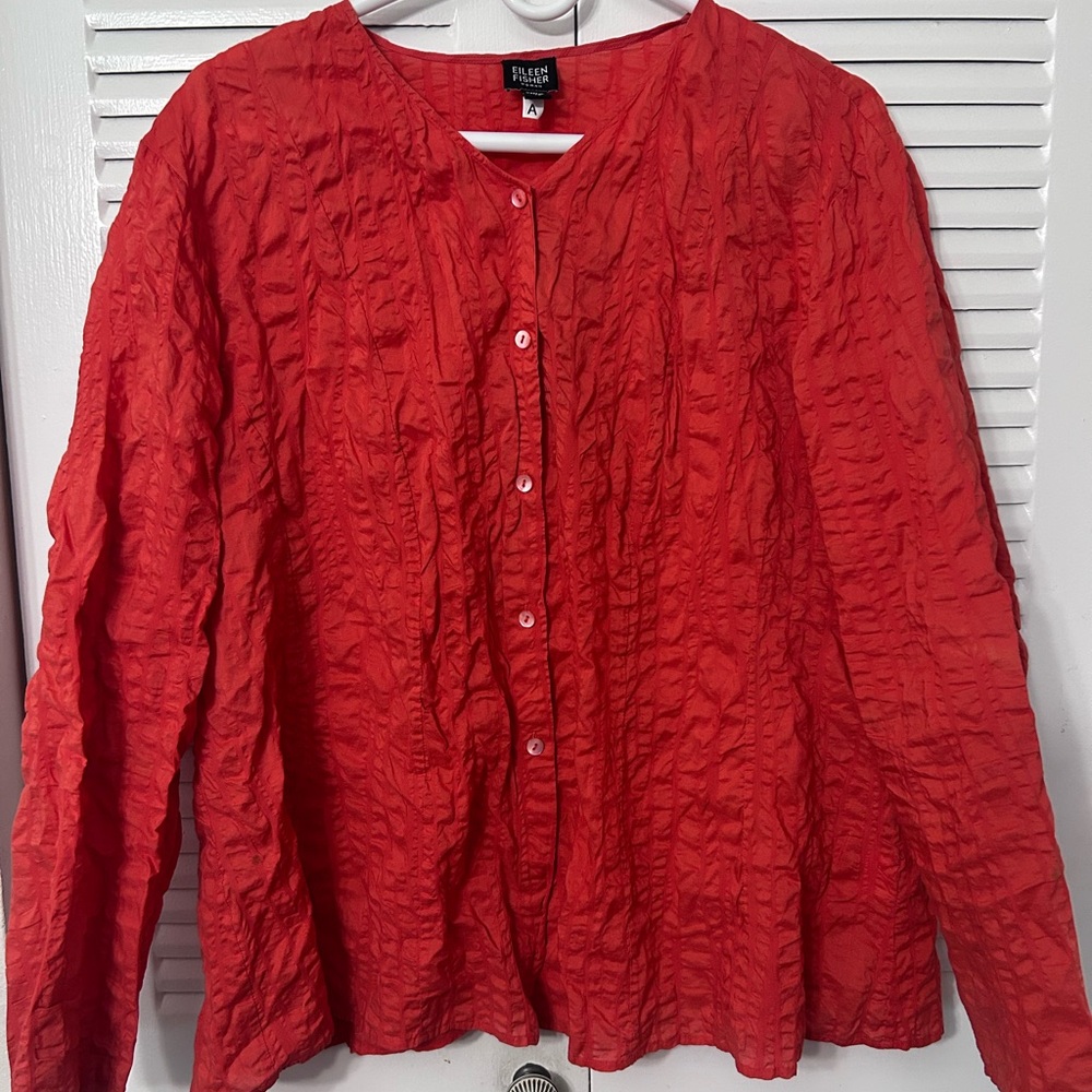 Eileen Fisher Button Down Blouse Women's 1X Orange Long Sleeves - Picture 6 of 7